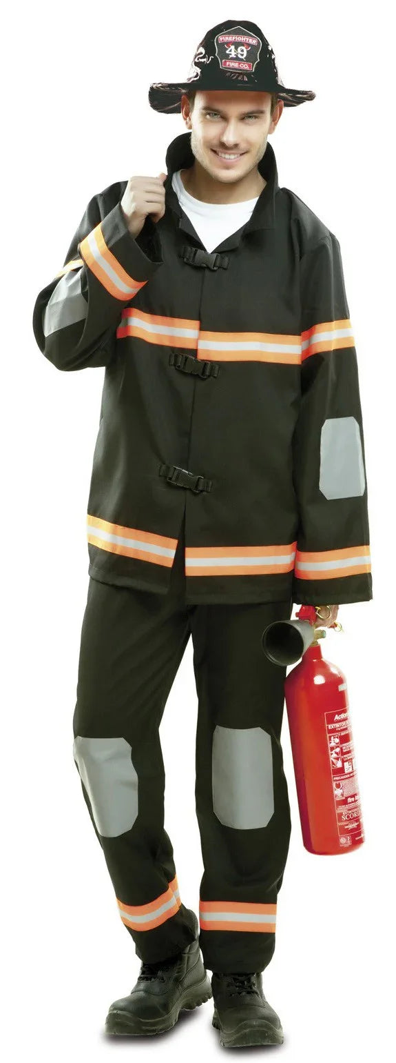 Disfraz de Bombero Negro con Peto para Hombre Bomberos Viving